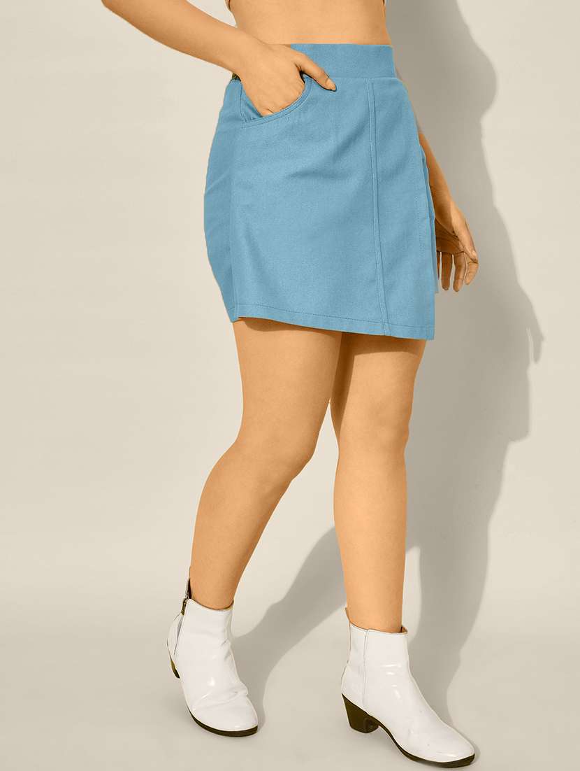 women solid high rise denim skorts - 21926648 - Standard Image - 1