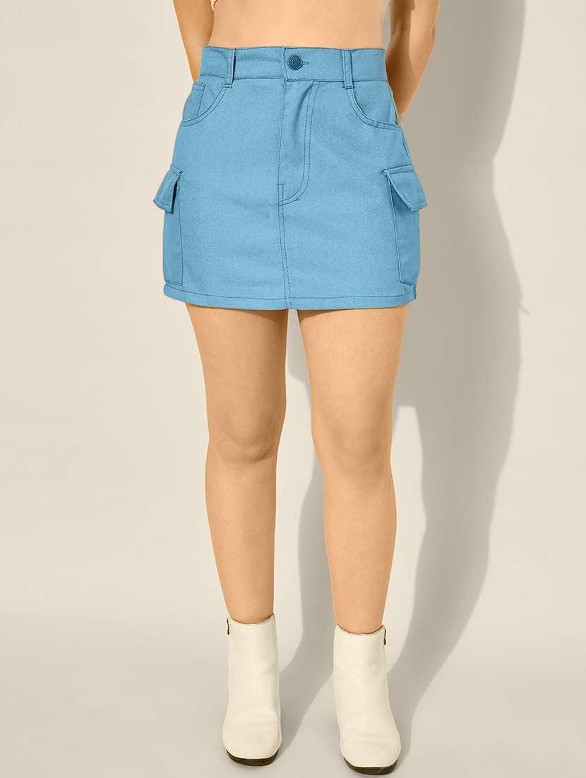 women solid high rise denim cargo skirt - 21926649 -  Standard Image - 1