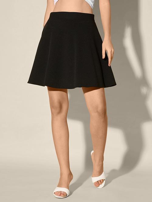 women black solid high rise flared skirt - 21926653 -  Standard Image - 0