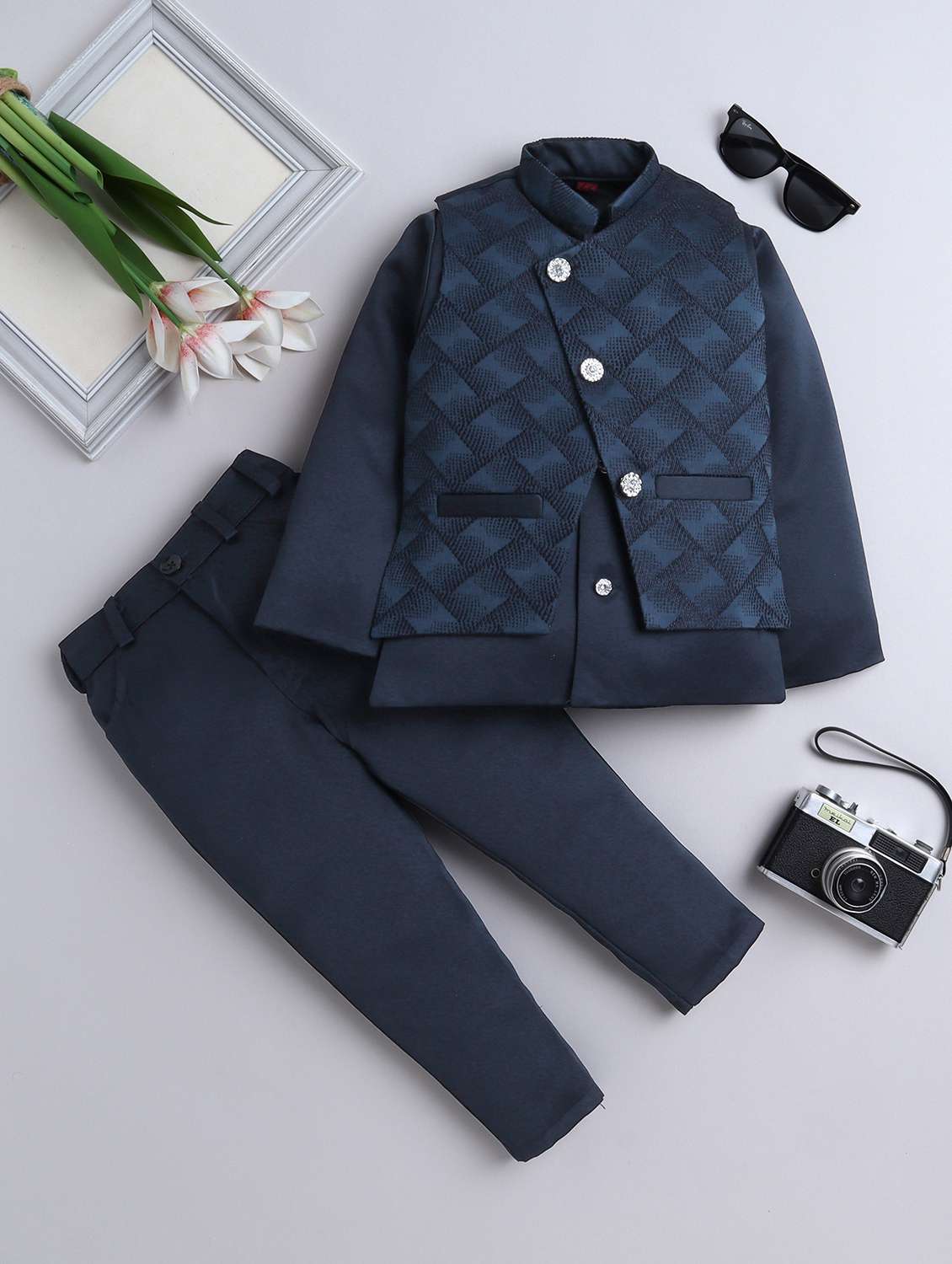 boys embroidered sherwani set with jacket