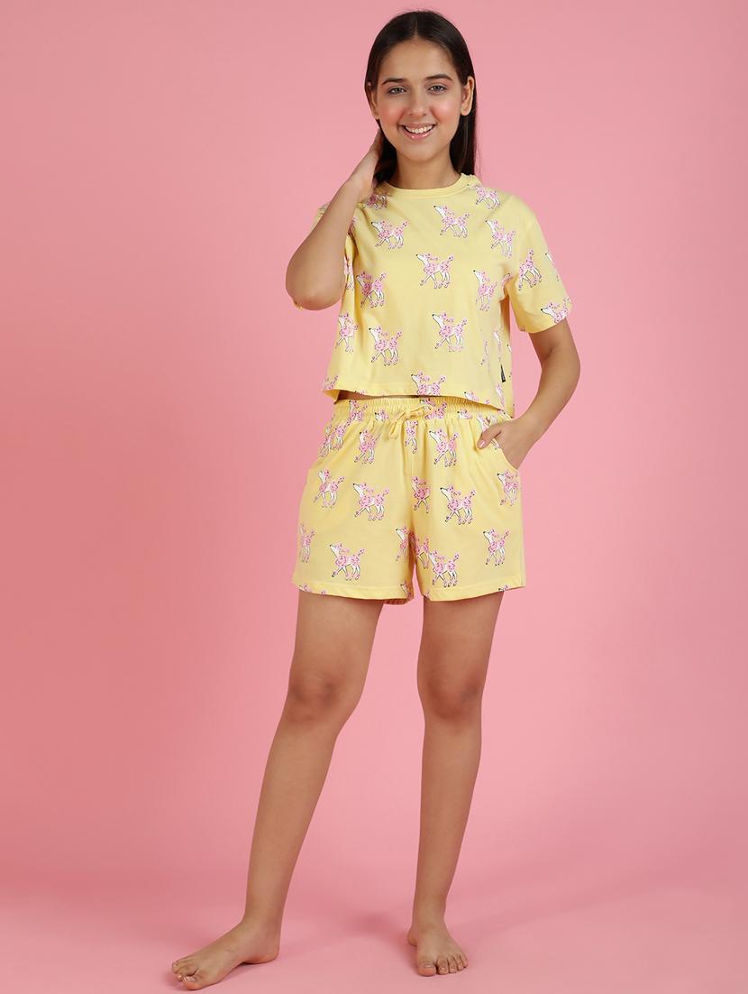 girls printed round neck shorts set nightwear - 21926718 - Standard Image - 1