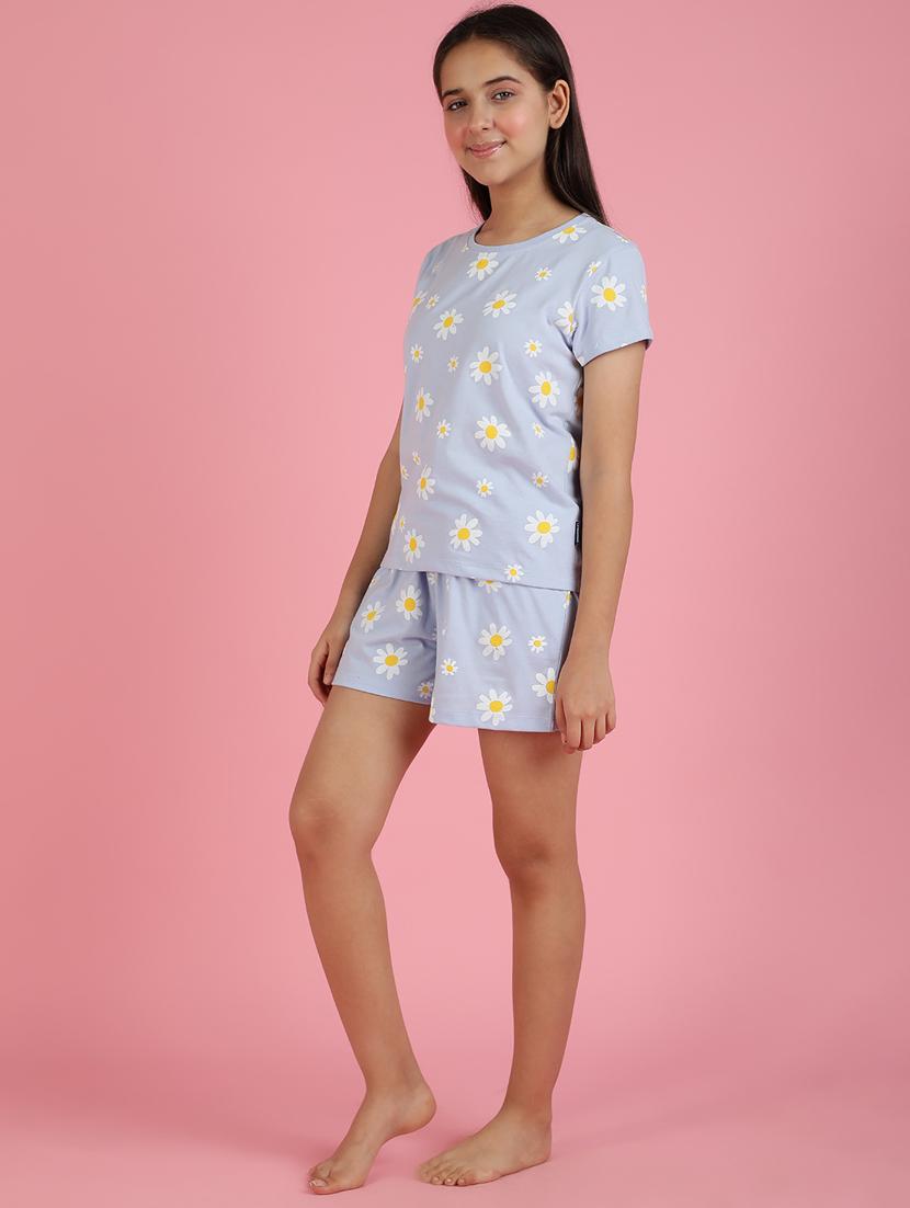 girls printed round neck shorts set nightwear - 21926720 - Standard Image - 1