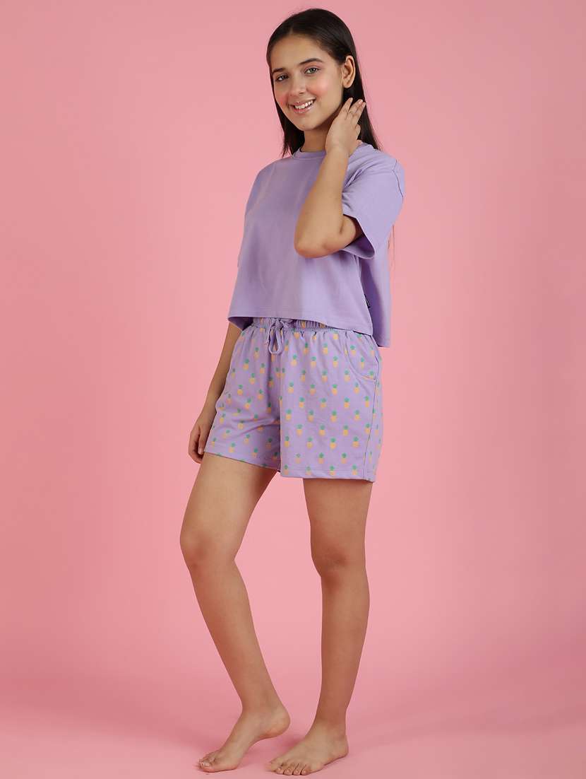 girls printed round neck shorts set nightwear - 21926725 -  Standard Image - 1