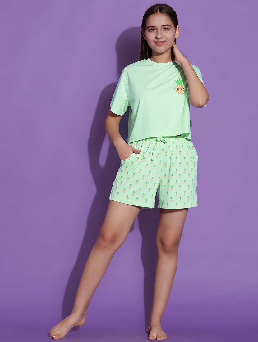 girls printed round neck shorts set nightwear - 21926727 -  Standard Image - 1