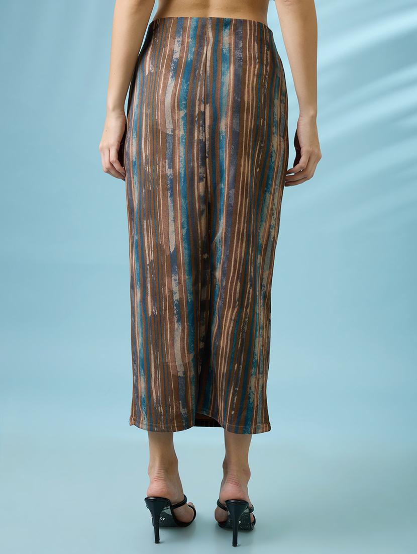 women multi color high rise stretchable hazzy print back slit workwear midi pencil skirt - 21926733 - Standard Image - 4