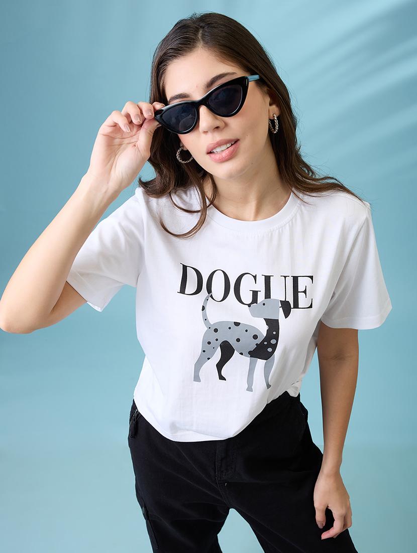 women white graphic print round neck short sleeves oversized t shirt - 21926767 - Zoom Image - 0