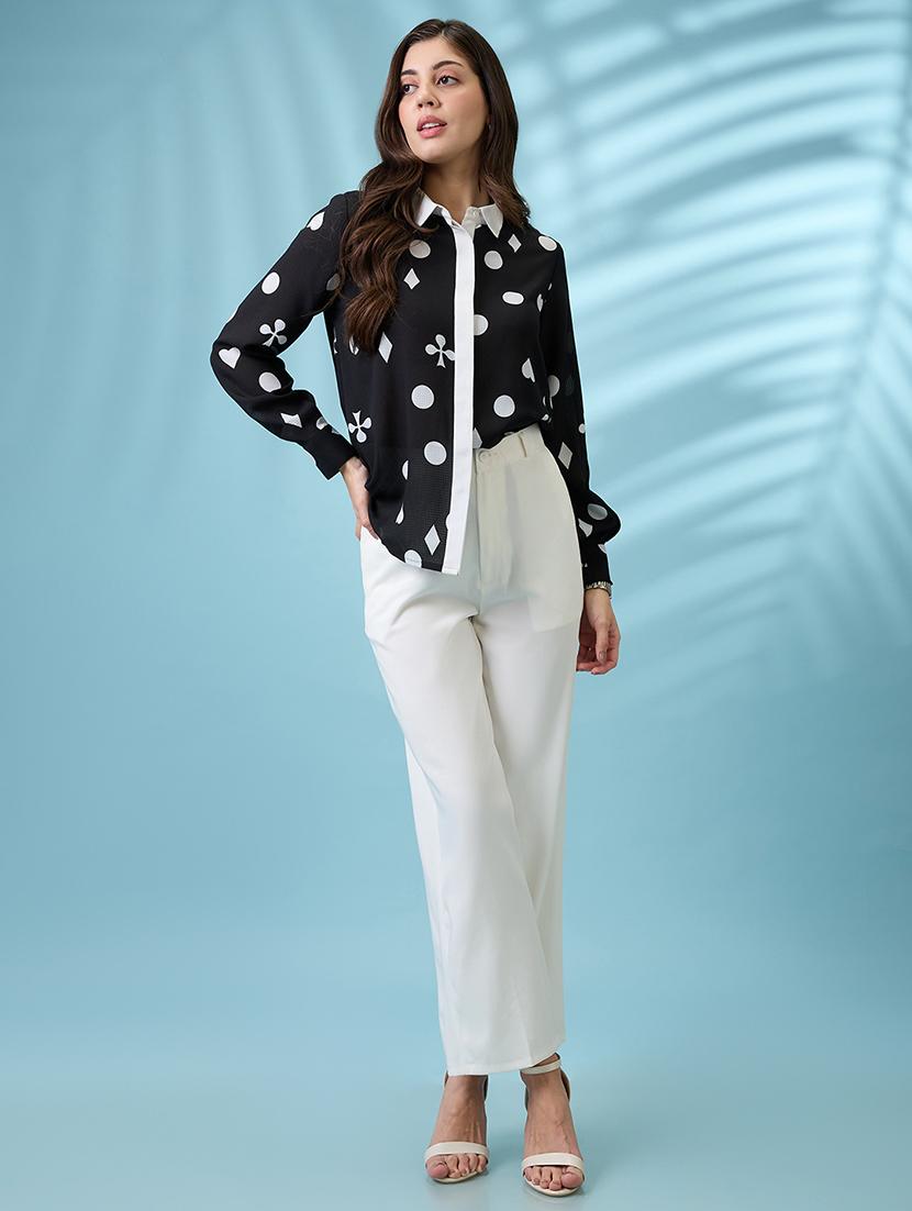 women black printed self design collared neck cuffed sleeves shirt - 21926775 - Standard Image - 4