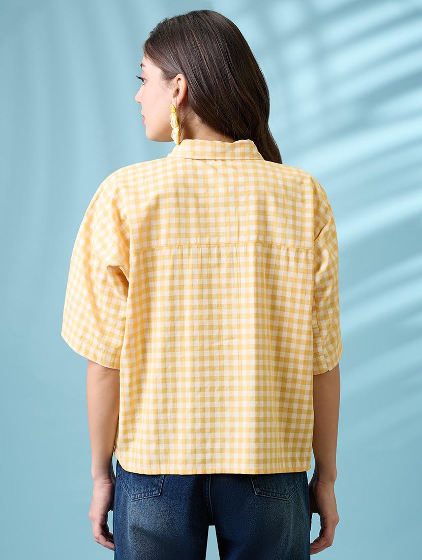 women's yellow and white checkered cotton shirt - 21926776 - Standard Image - 4