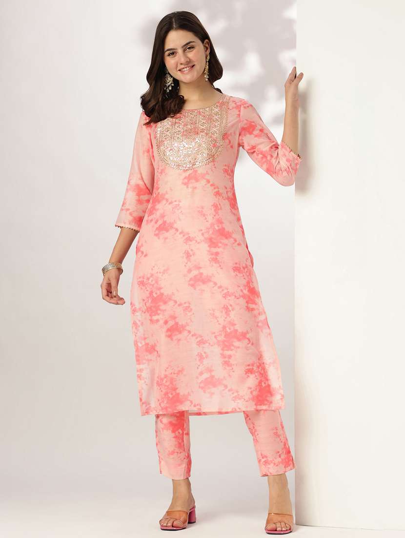 women three quarter sleeve kurta pant set - 21926816 - Standard Image - 1