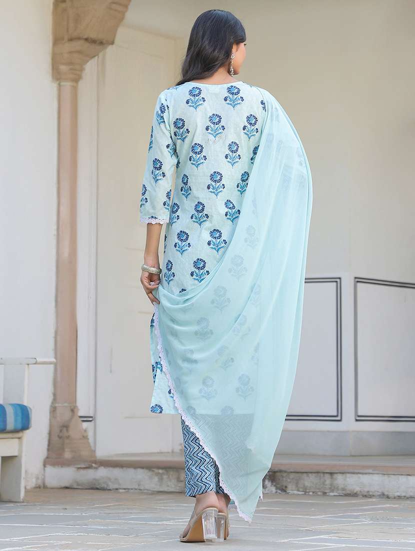 women three quarter sleeve kurta pant with dupatta set - 21926819 - Standard Image - 4