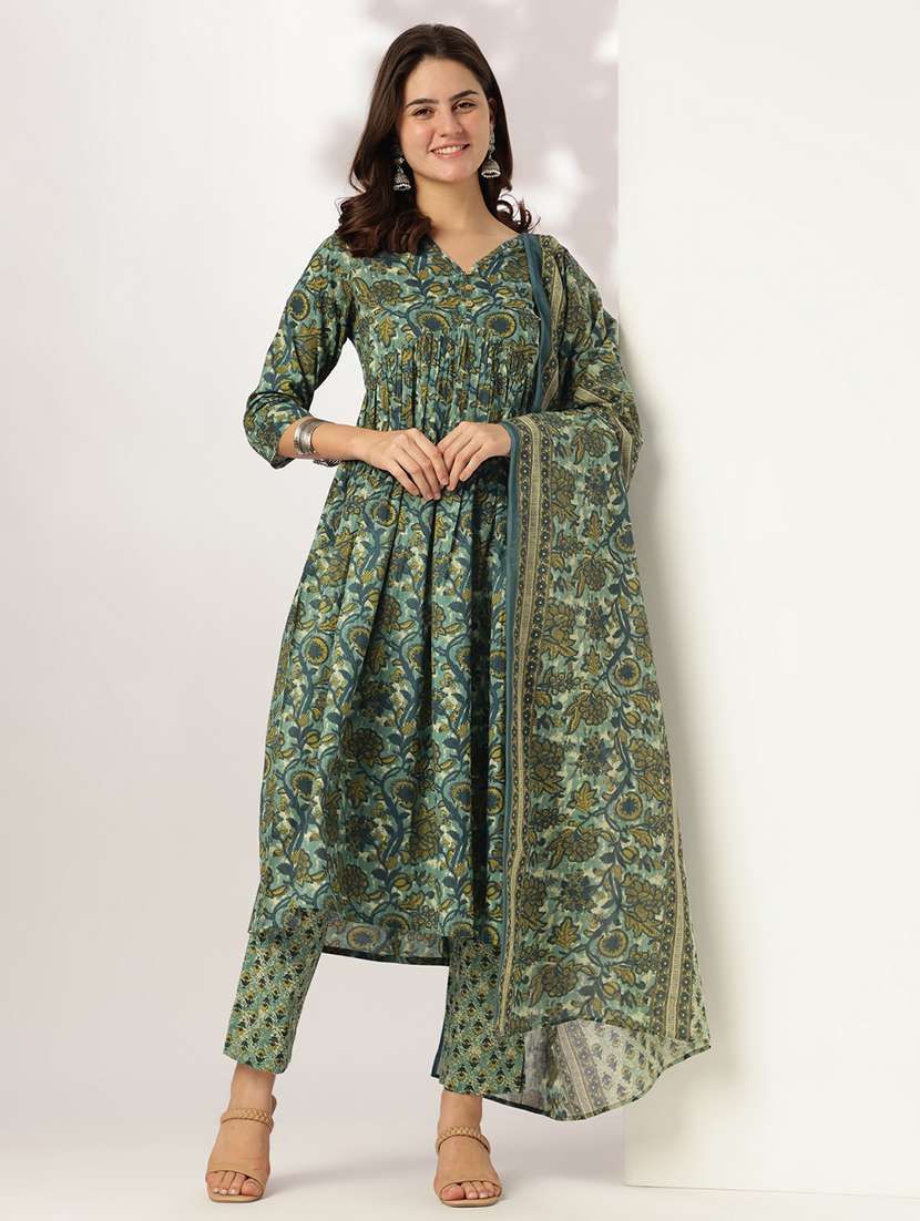 women three quarter sleeve kurta pant with dupatta set - 21926820 -  Standard Image - 1