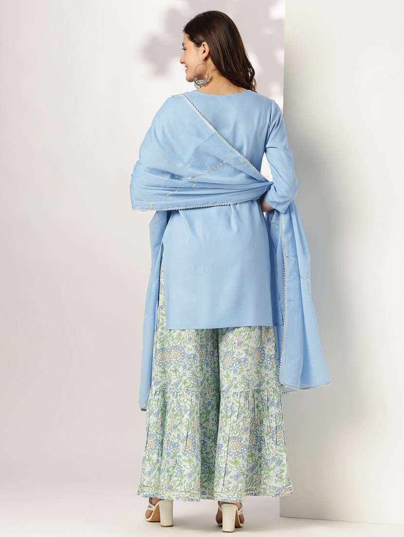 women three quarter sleeve kurta sharara with dupatta set - 21926823 - Standard Image - 4