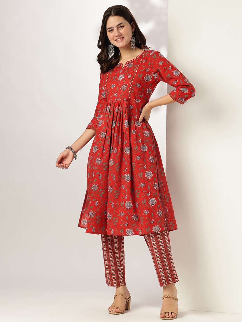 women three quarter sleeve kurta pant set - 21926826 -  Standard Image - 1