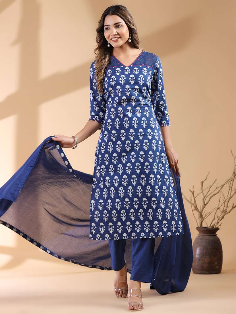 women three quarter sleeve kurta pant with dupatta set - 21926827 - Standard Image - 6