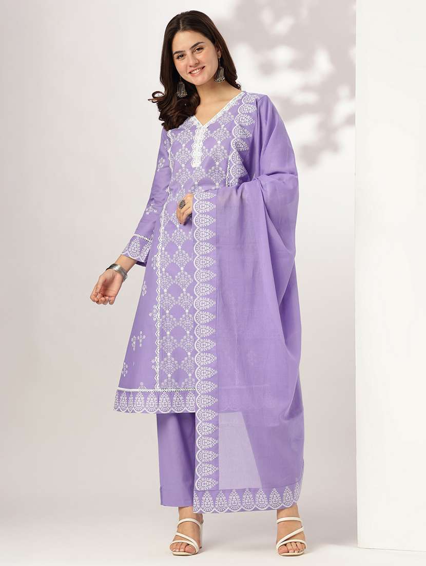 women three quarter sleeve kurta pant with dupatta set - 21926828 -  Standard Image - 1