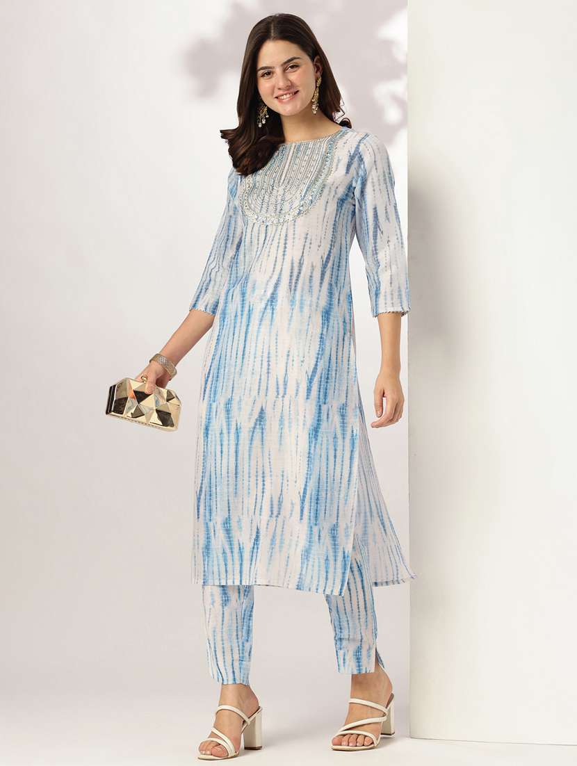 women three quarter sleeve kurta pant set