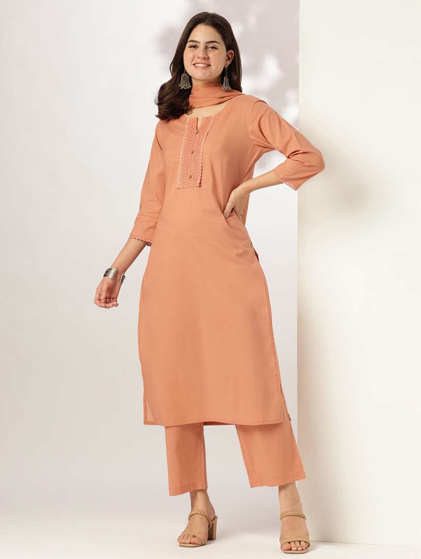 women three quarter sleeve kurta pant with dupatta set - 21926834 -  Standard Image - 1