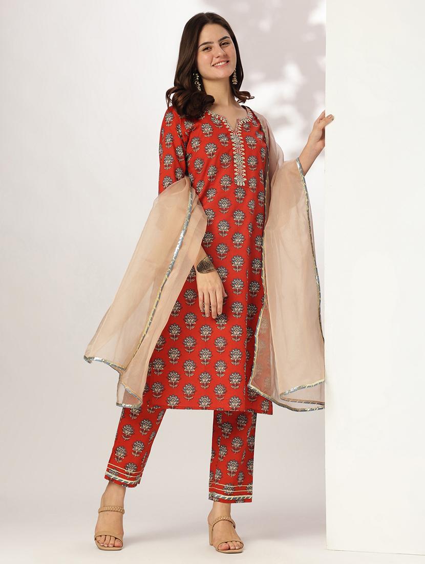 women three quarter sleeve kurta pant with dupatta set - 21926837 - Standard Image - 1