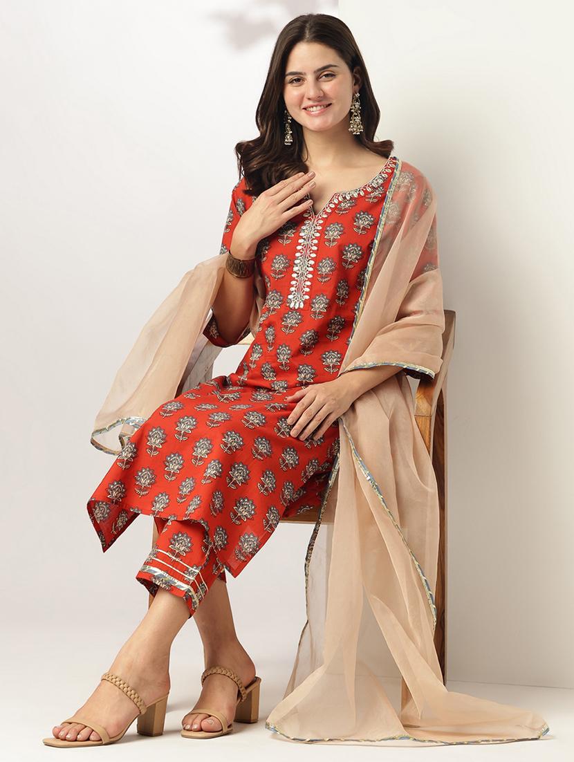 women three quarter sleeve kurta pant with dupatta set - 21926837 - Standard Image - 4