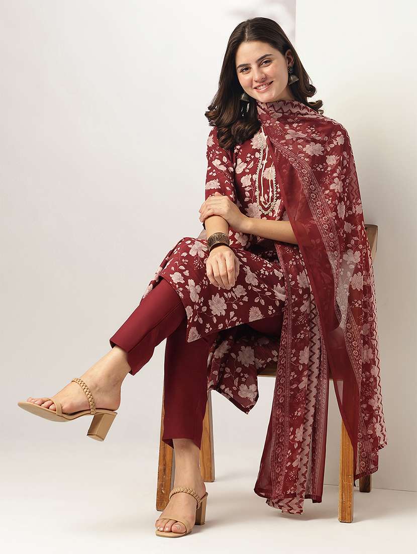 women three quarter sleeve kurta pant with dupatta set - 21926839 -  Standard Image - 4