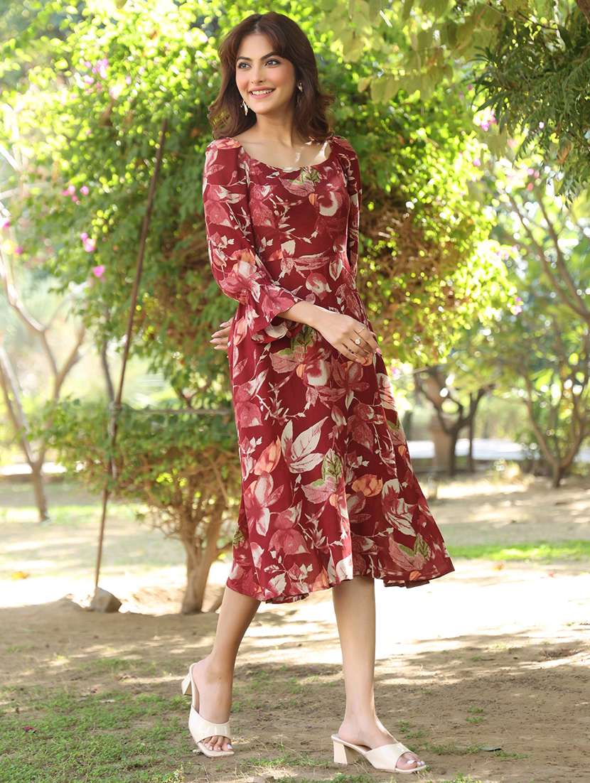 women floral printed three quarter sleeves a-line dress - 21926844 -  Standard Image - 4