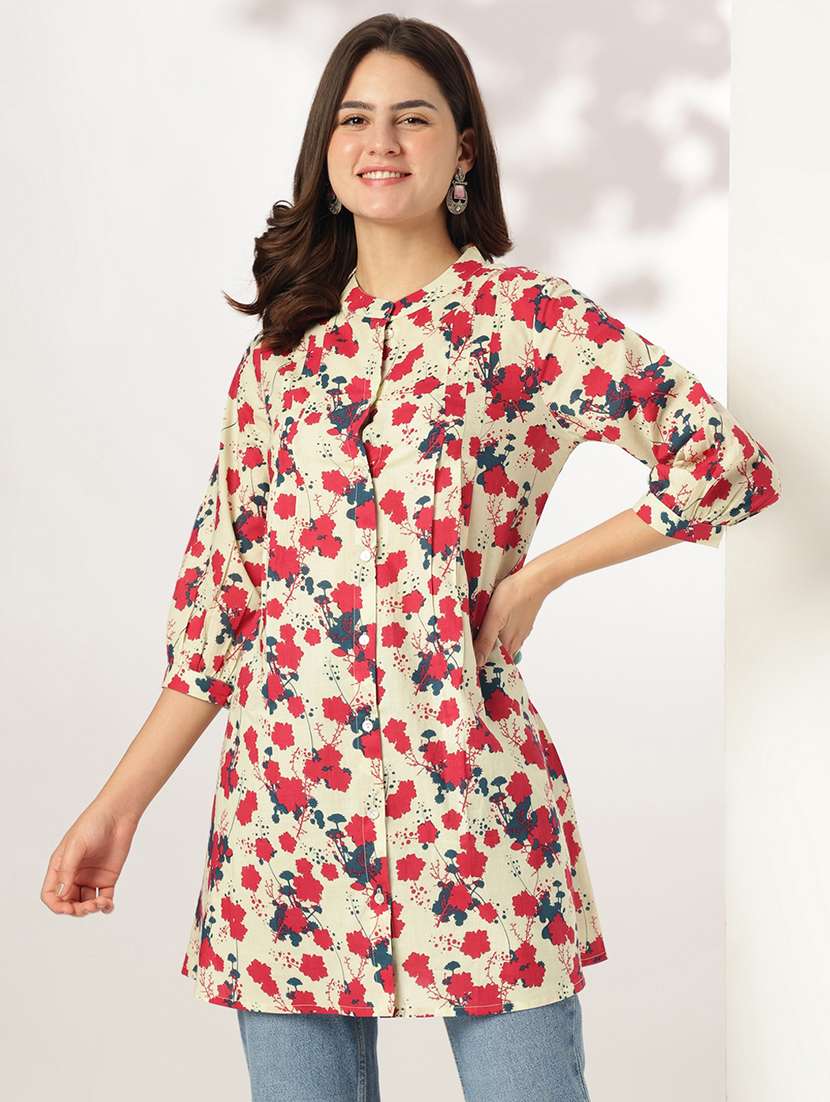 women printed mandarin neck a-line kurti - 21926852 -  Standard Image - 1