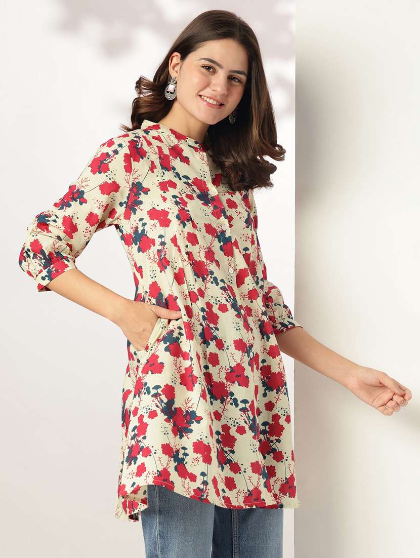 women printed mandarin neck a-line kurti - 21926852 - Standard Image - 4