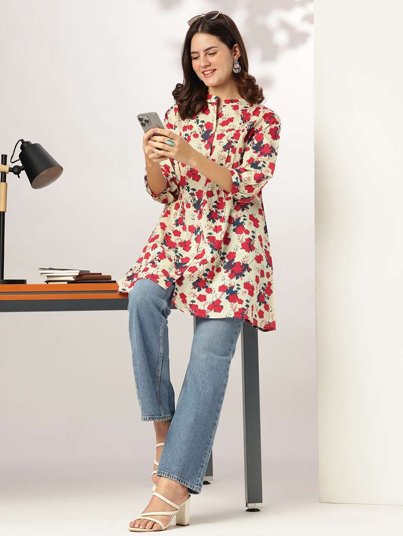 women printed mandarin neck a-line kurti - 21926852 - Standard Image - 6