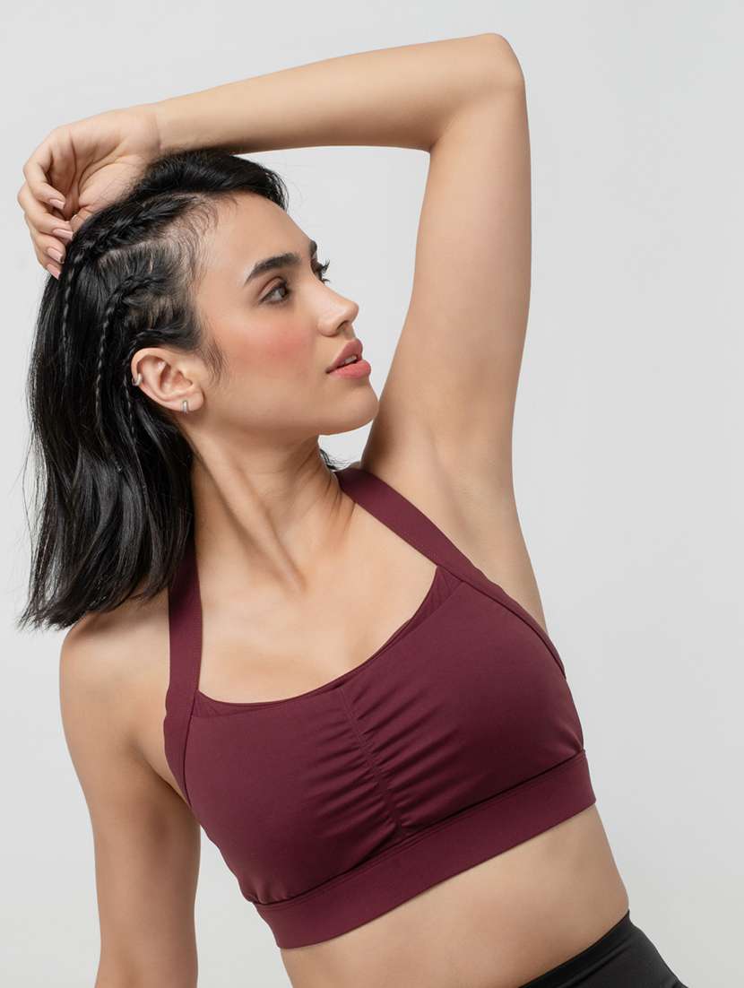 women solid lightly padded sports bra - 21926871 -  Standard Image - 1