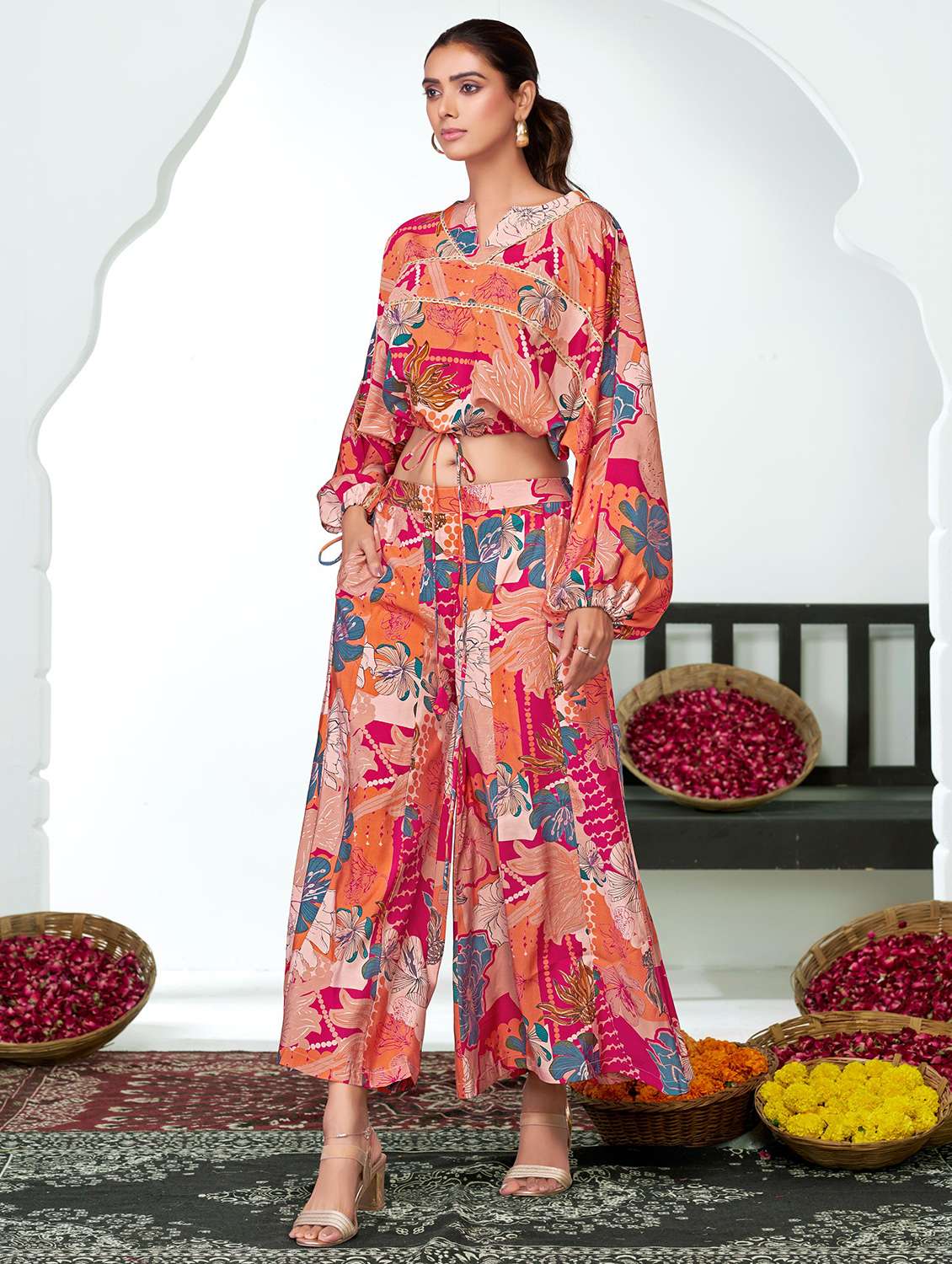 women floral printed long sleeve ethnic co-ord set - 21927936 -  Standard Image - 1