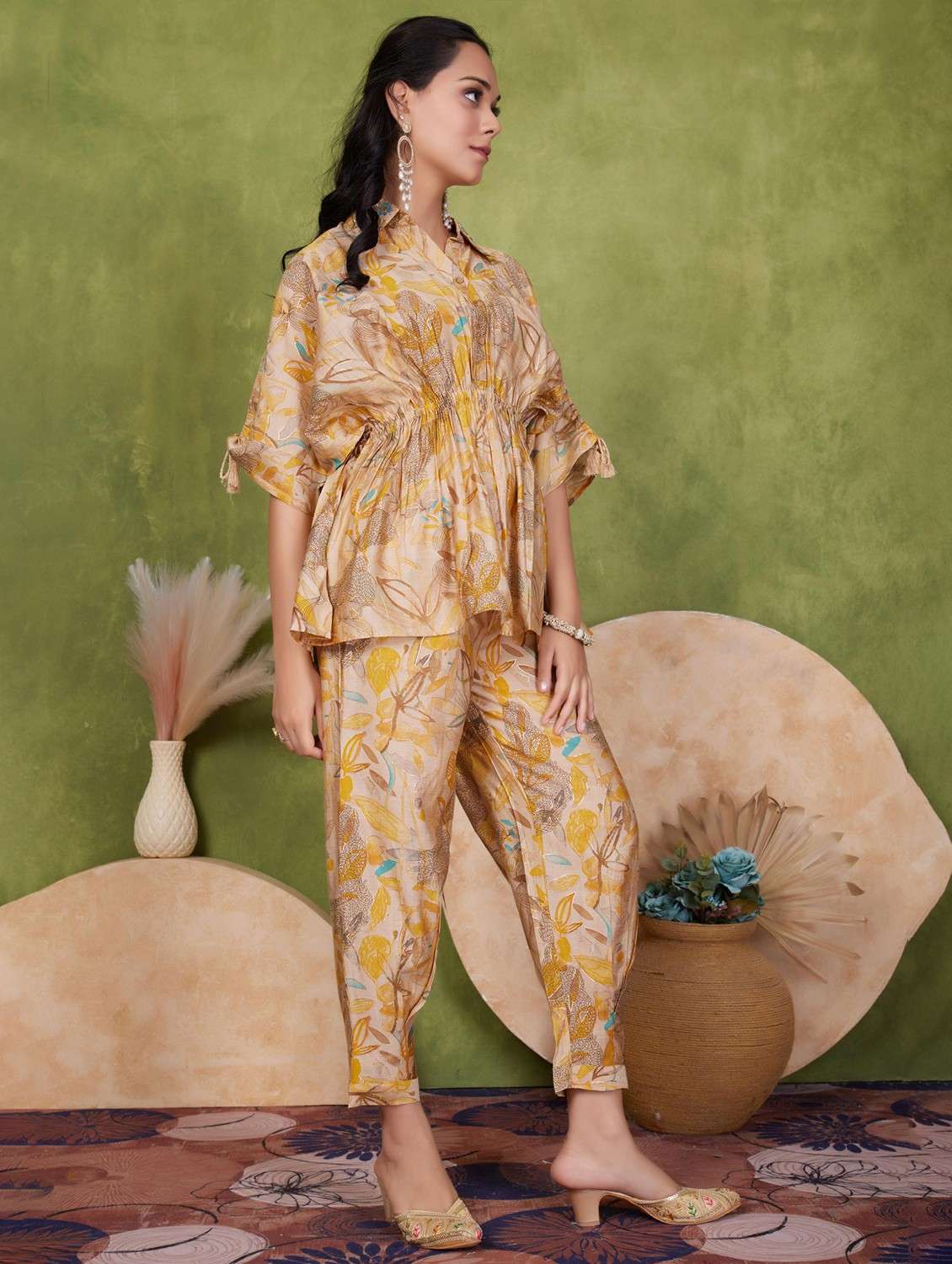 women yellow kimono sleeve ethnic co ord set - 21927938 -  Standard Image - 1