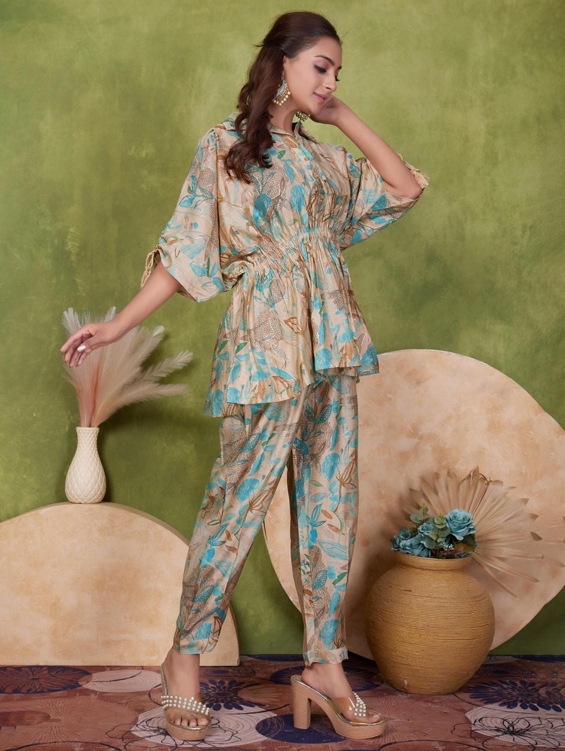 women beige kimono sleeve ethnic co ord set - 21927939 -  Standard Image - 1