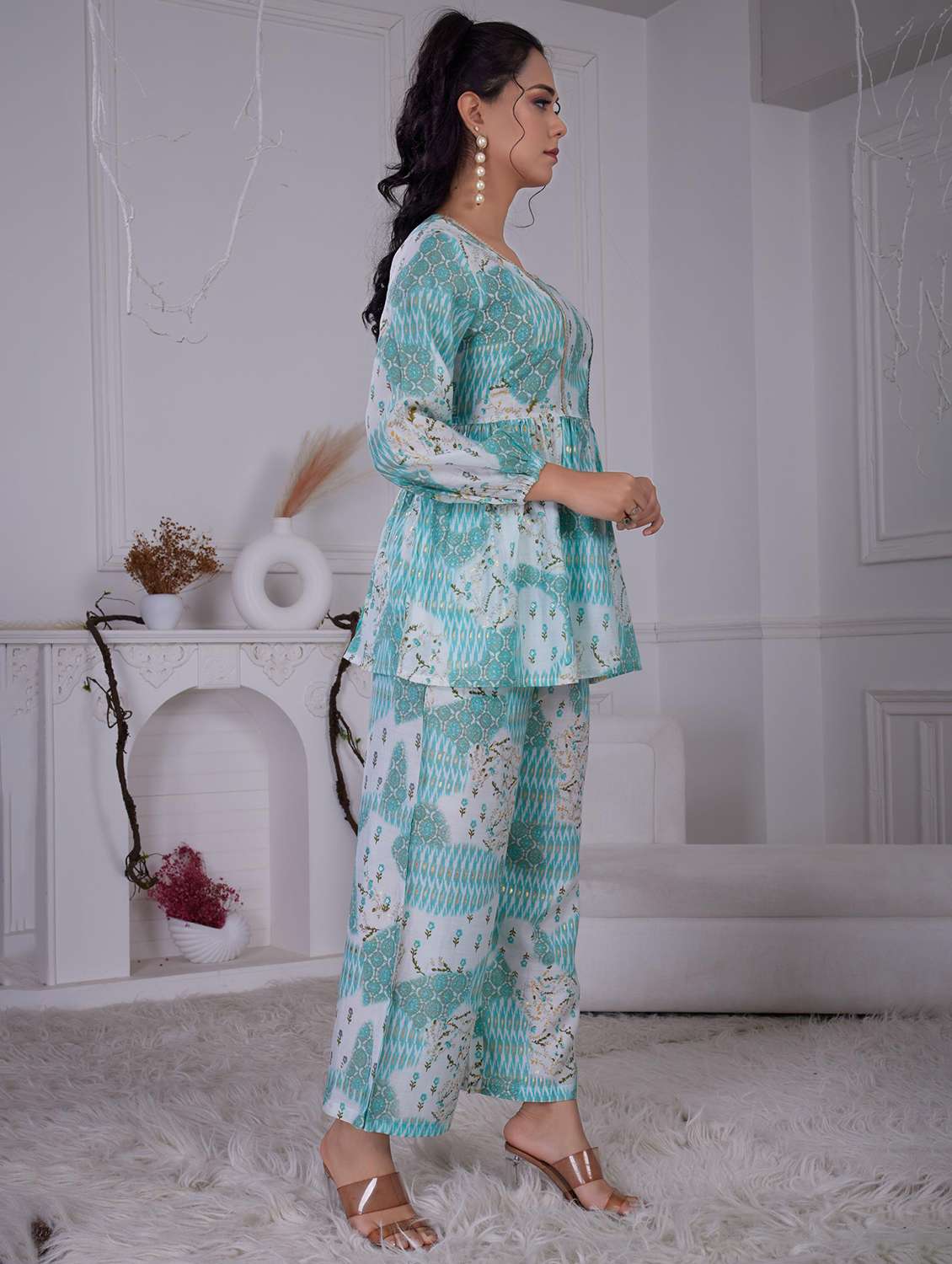 women three quarter sleeve ethnic co-ord set - 21928017 - Standard Image - 1