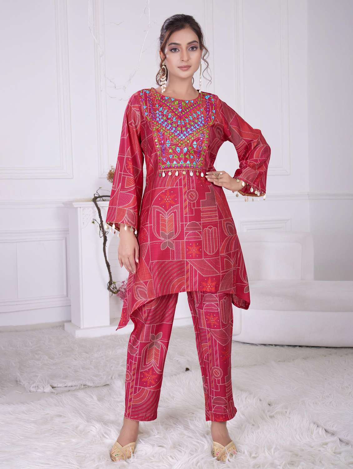 women printed long sleeve ethnic co-ord set - 21928019 -  Standard Image - 1