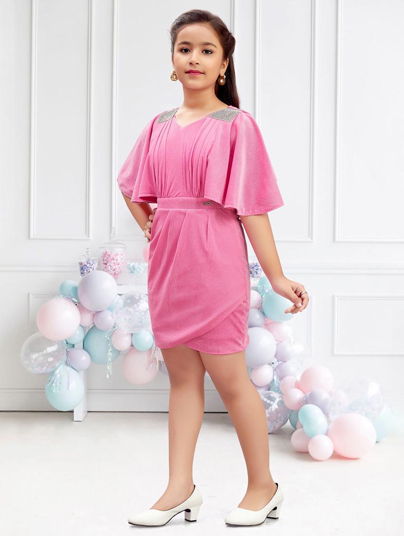 girls solid batwing sleeves bodycon dress - 21928216 - Standard Image - 1