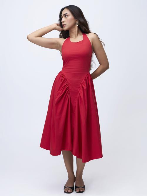 women solid halter neck fit & flared dress - 21928226 - Standard Image - 0