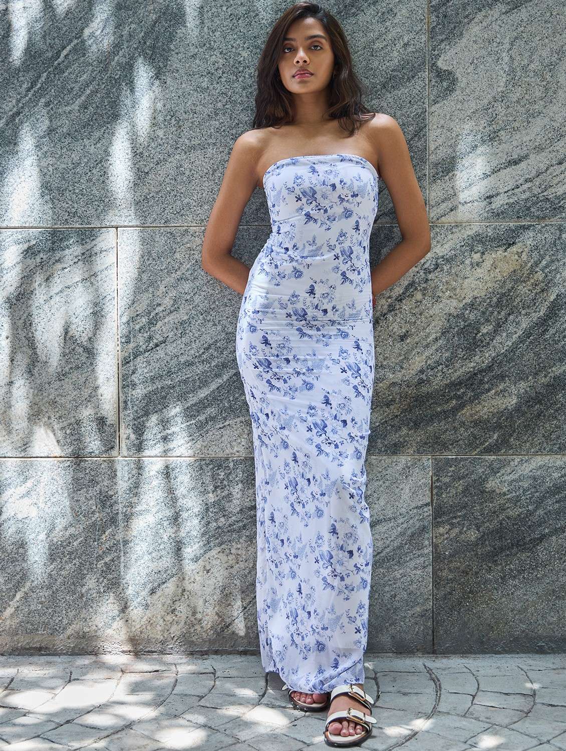 women floral printed tube bodycon dress