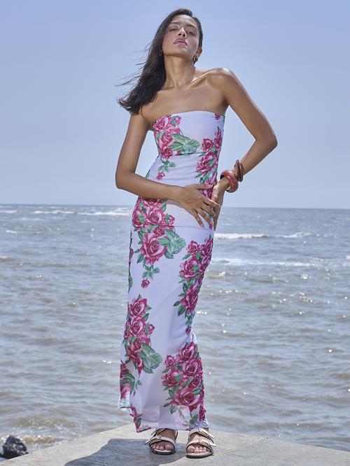 women floral printed tube bodycon dress - 21928229 - Standard Image - 0