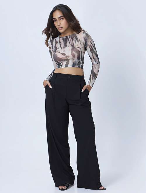 women printed long sleeves crop top - 21928247 -  Standard Image - 0