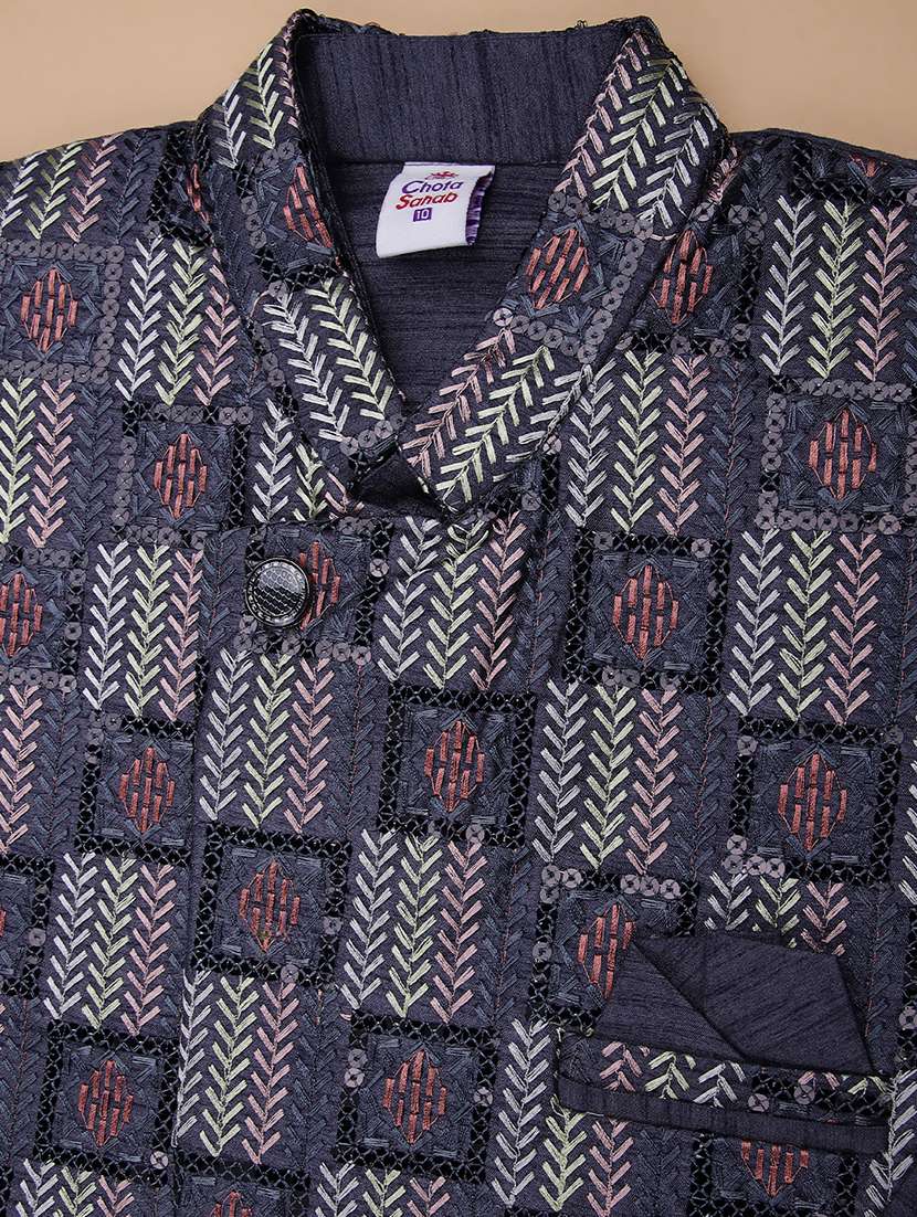 boys kurta and pyjama with embroidered jacket - 21928264 -  Standard Image - 4