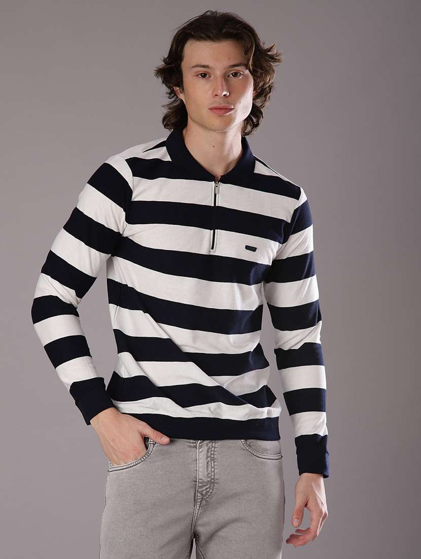 men striped long sleeve regular fit polo t-shirt
