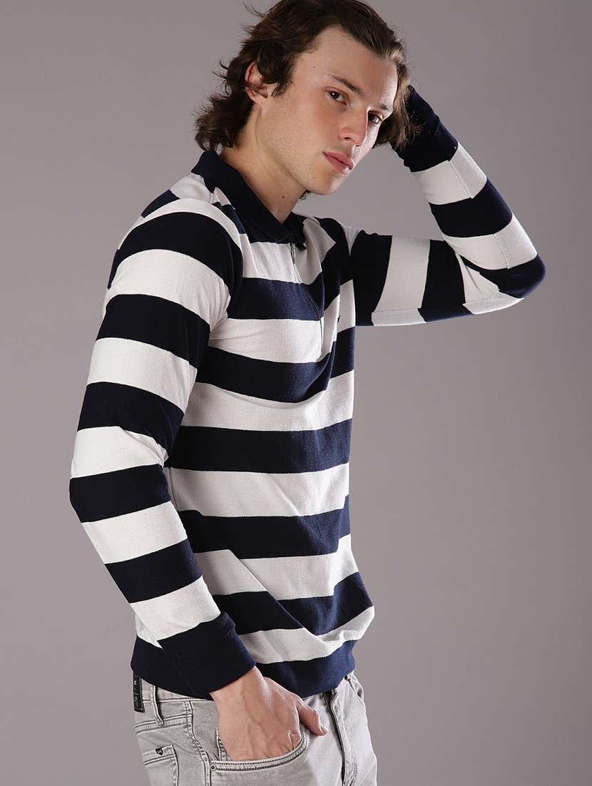 men striped long sleeve regular fit polo t-shirt - 21928280 -  Standard Image - 1