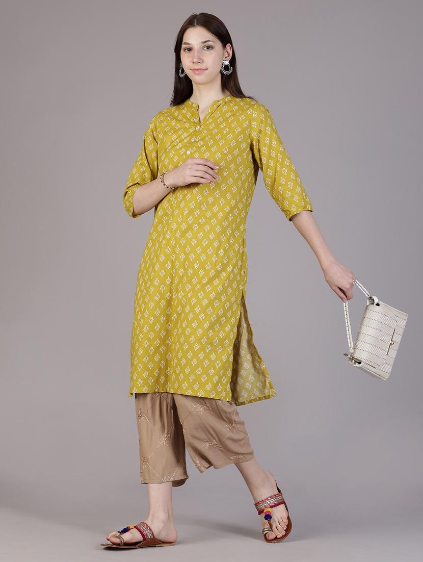 women floral three quarter sleeve straight kurta - 21928290 - Standard Image - 1