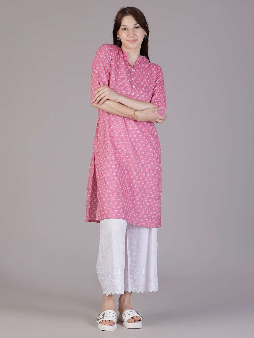 women floral three quarter sleeve straight kurta - 21928291 -  Standard Image - 1