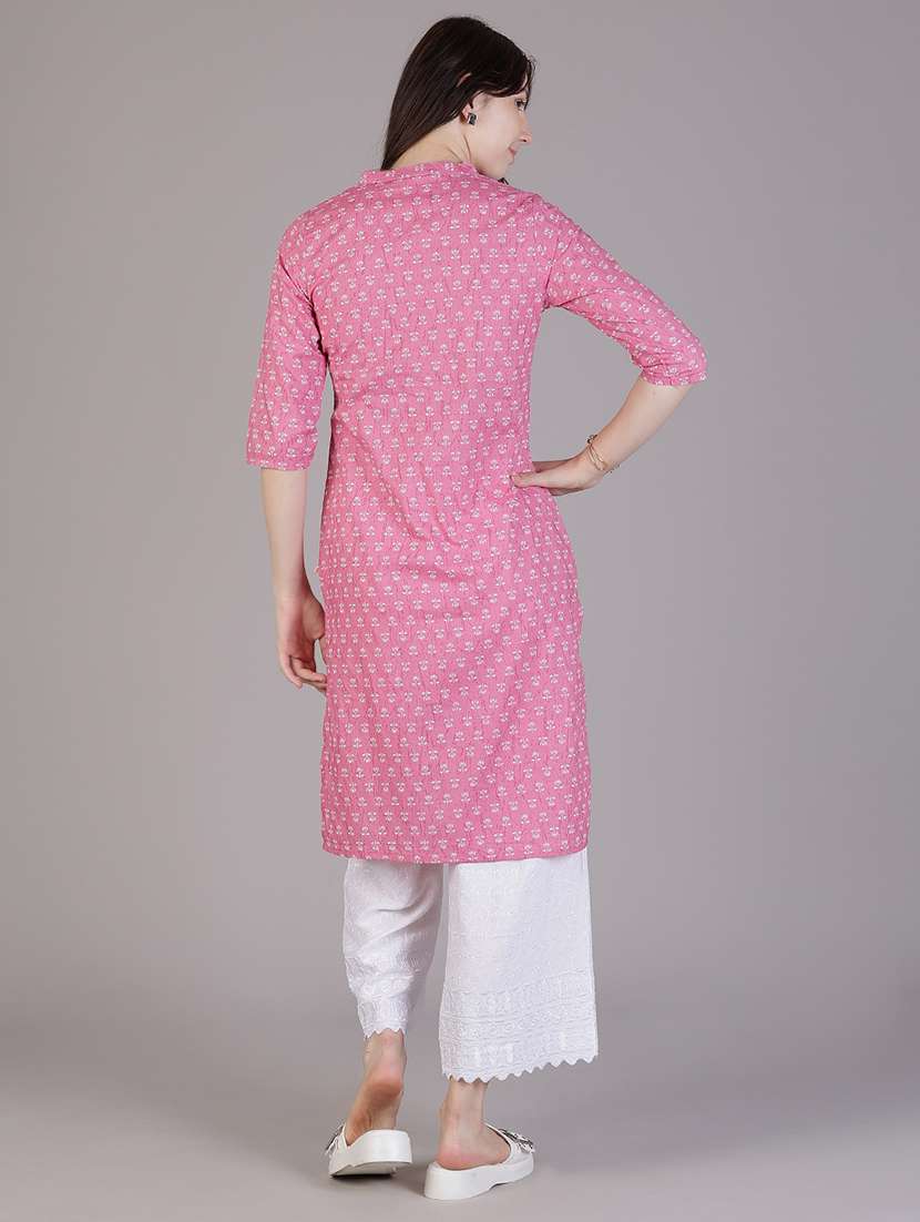 women floral three quarter sleeve straight kurta - 21928291 - Standard Image - 4