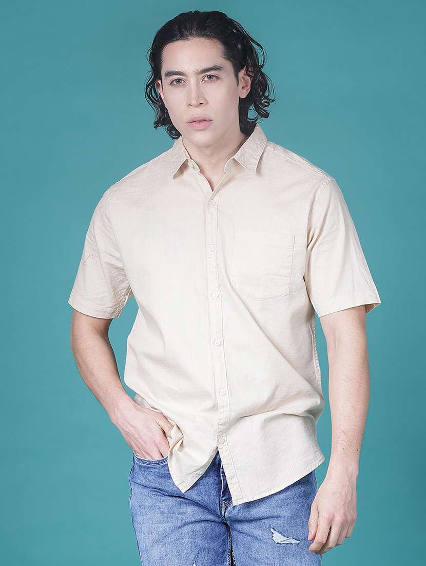 men solid short sleeve collared shirt - 21928308 -  Standard Image - 1