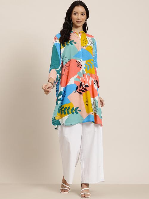 women printed three quarter sleeve side slit kurta - 21928497 -  Standard Image - 0