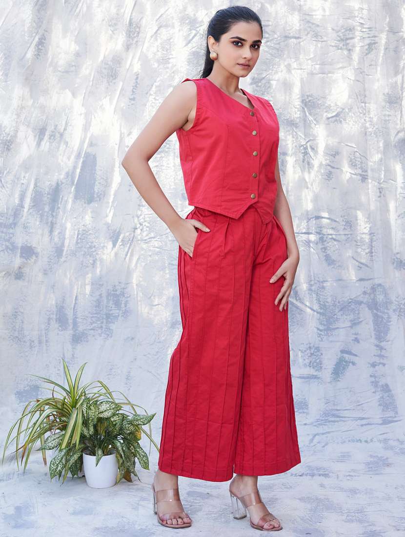 women solid vest top and trouser co-ord set - 21928501 - Standard Image - 1