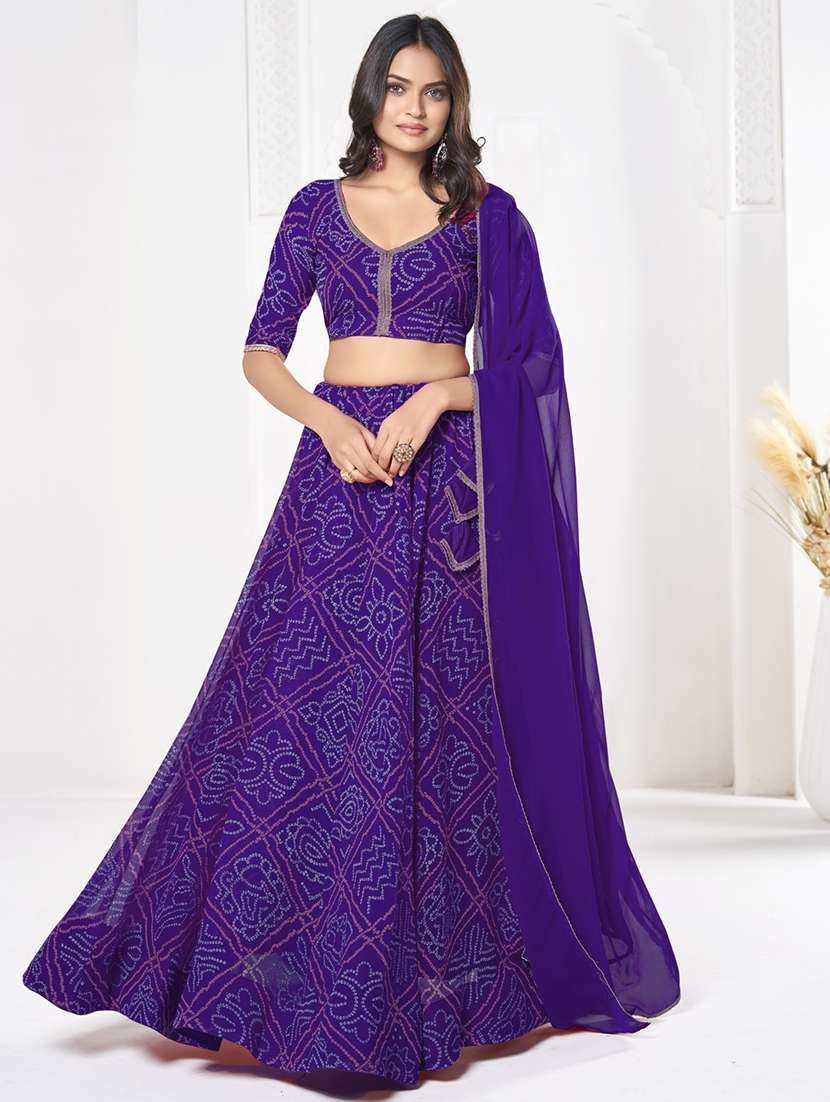 women bandhani printed semi stitched flared lehnga - 21928513 -  Zoom Image - 0