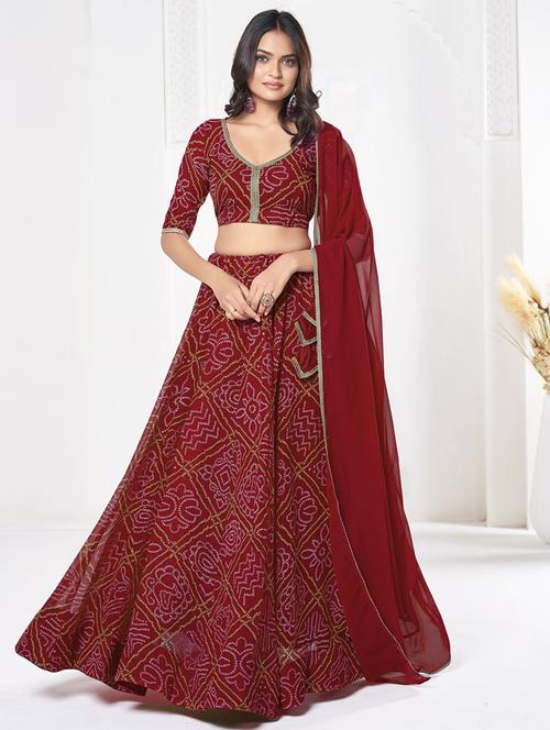 women bandhani printed semi stitched flared lehnga - 21928514 -  Standard Image - 0
